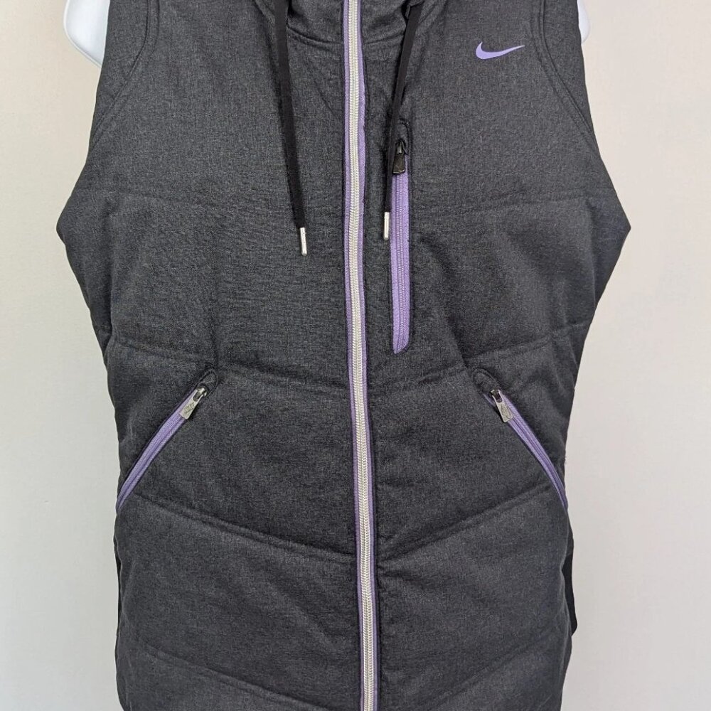 Nike Women’s M Reversible Golf Vest Gray Purple Green Plaid Full Zip Pocket Hood - Picture 8 of 10
